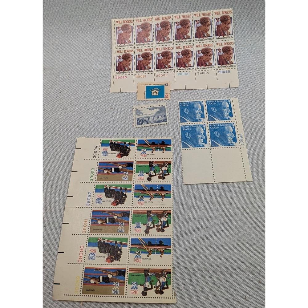 USPS Vintage Postage Stamp Lot  15c Will Rogers RFK Olympics Excellent 1980s